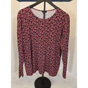 J. Jill Wearever Collection‎ XL Floral Print Long Sleeve Top Black & Red